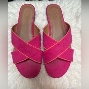 J. CREW PINK SUEDE SLIP ON CRISS-CROSS STRAP SUMMER TRAVEL FLAT SANDALS SZ 9.5💕